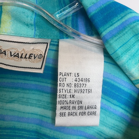 Napa Valley Green Blue Striped Top 1X PLUS SIZE - Picture 6 of 8